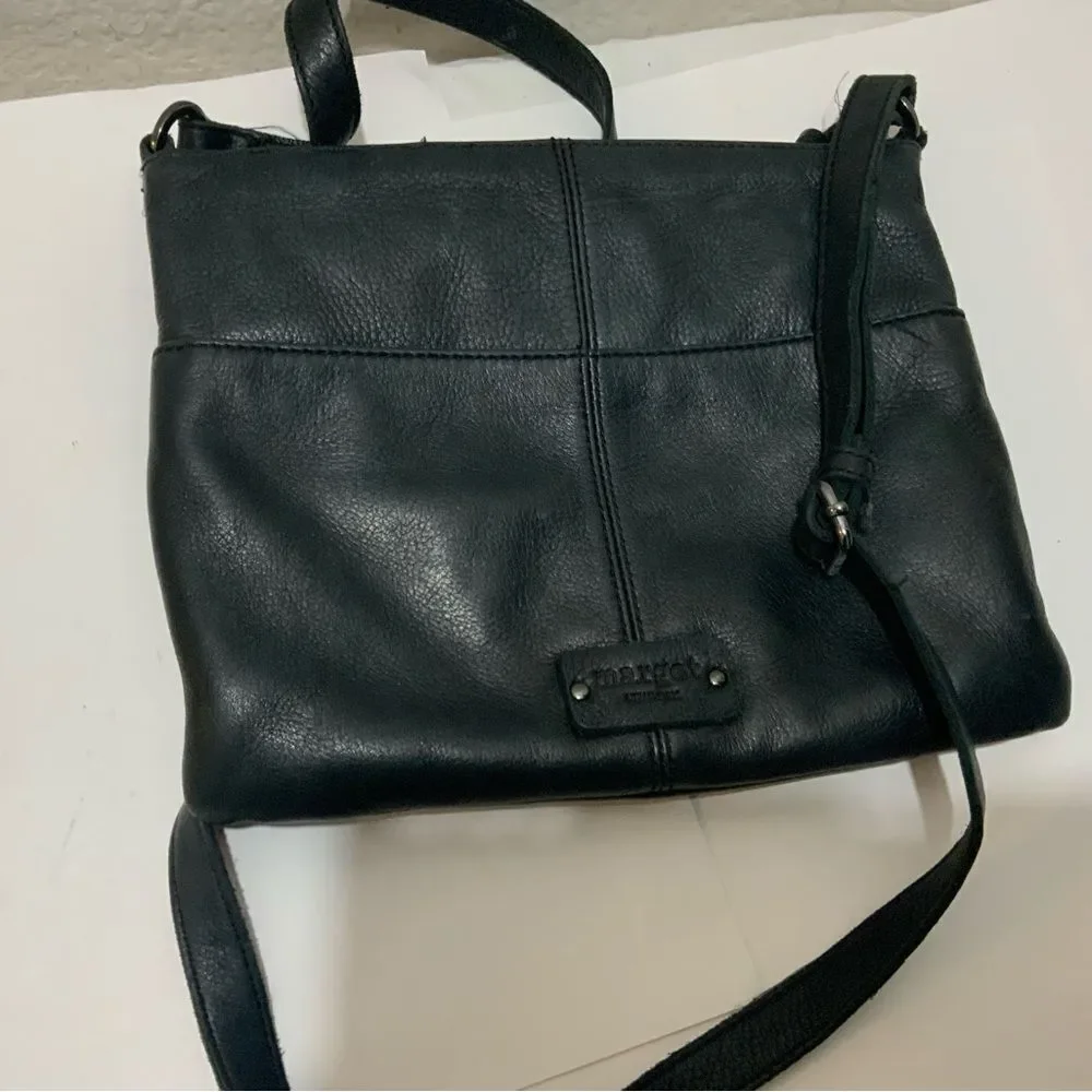 Margot Crossbody Double-zip Medium Sized Black Leather Handbag Purse